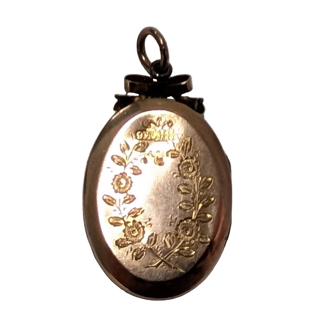 Antique 9K YG Hand Engraved Oval Locket - Image 2